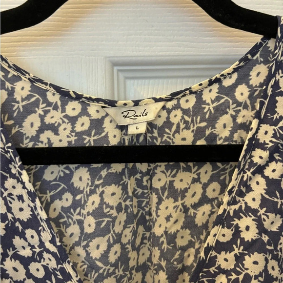 Rails Jade navy Ditsy Floral Print Tie Front Long Sleeve Dress L - Picture 5 of 7